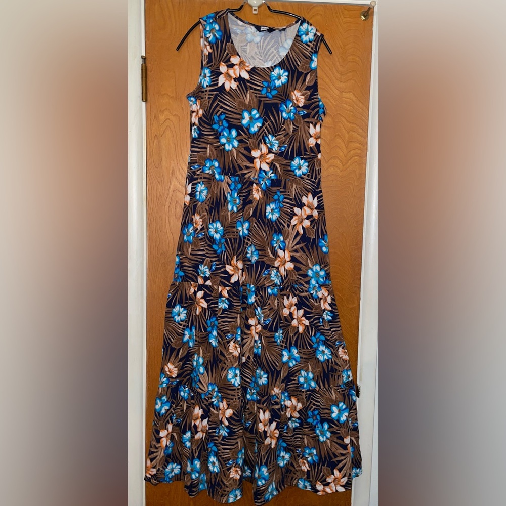 Lands' End Floral Dress with Blue and Orange Flowers